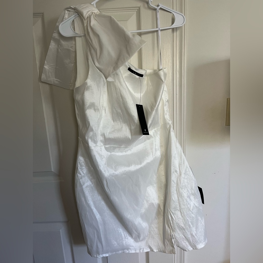Lulu's Shimmering White One Shoulder Dress